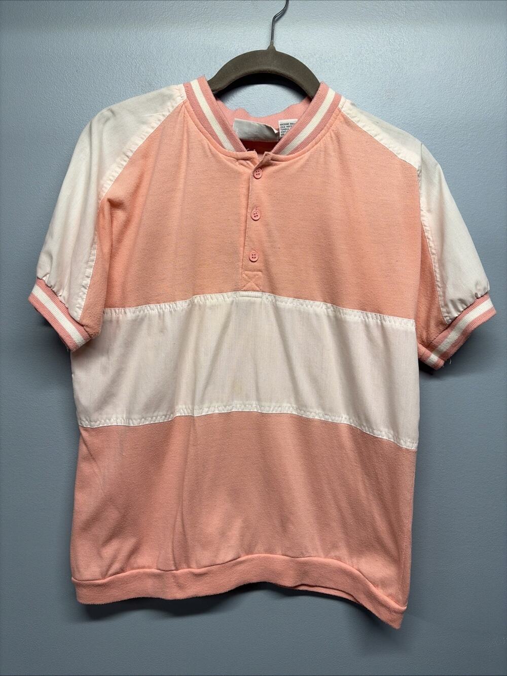 Expressions Vintage 80s Striped Sweatshirt Peach White Colorblock - Size Medium